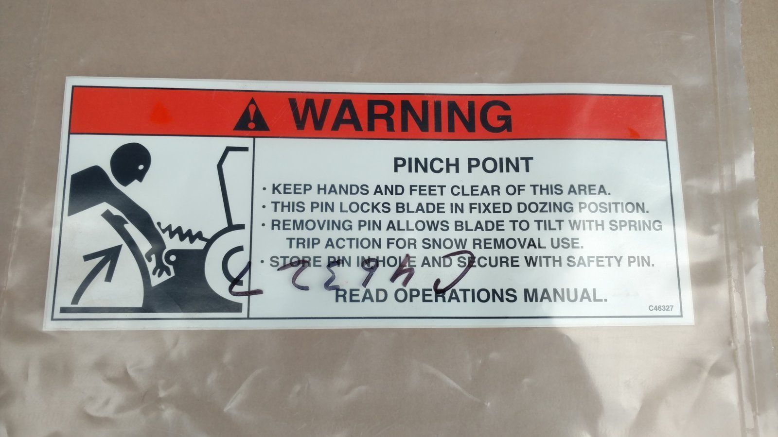 C46327 DECAL - WARNING UTILITY BLADE - Ingersoll/Case Tractor Part