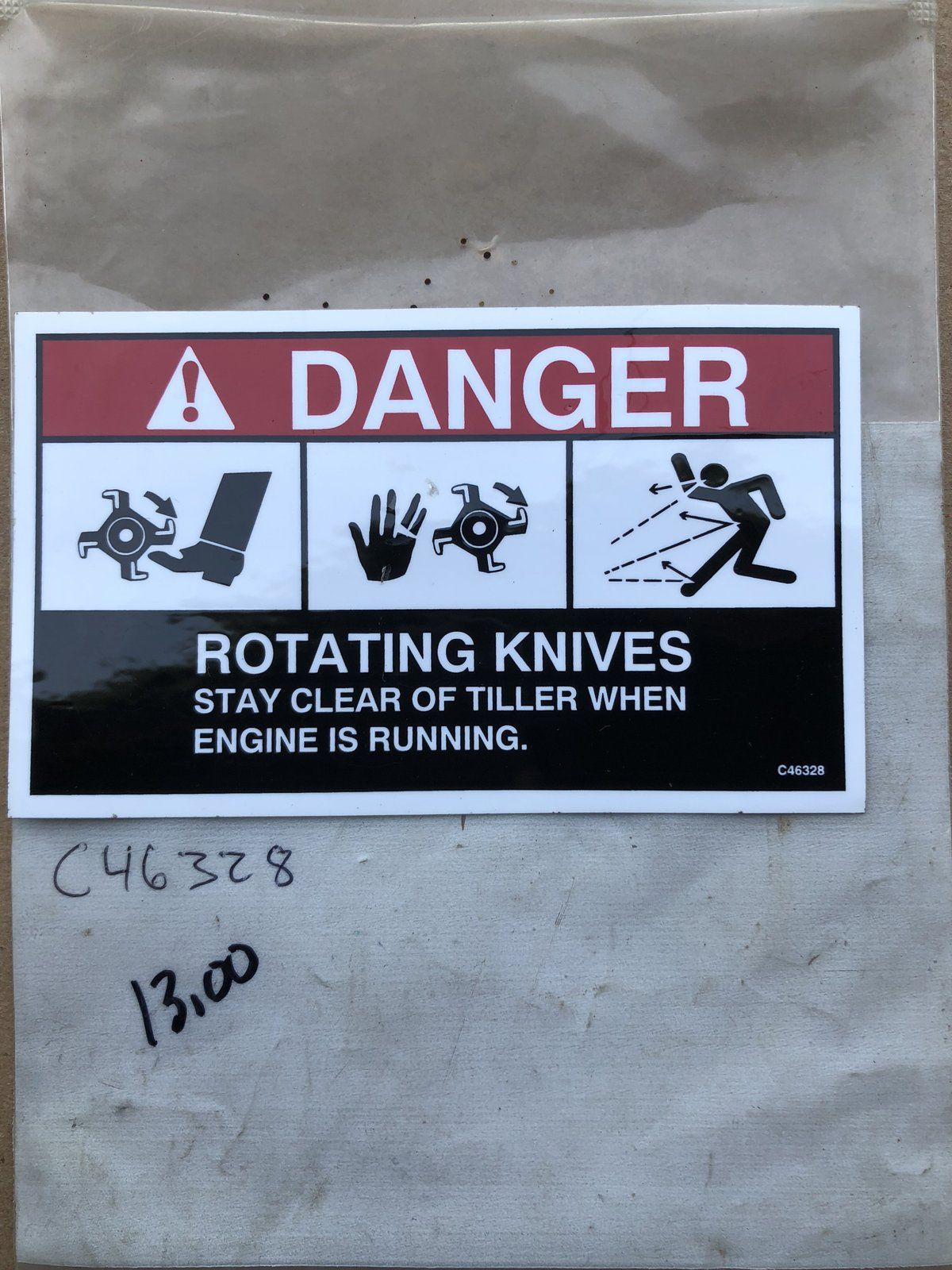 C46328 DECAL DANGER ROTATING KNIVES - Ingersoll/Case Tractor Part