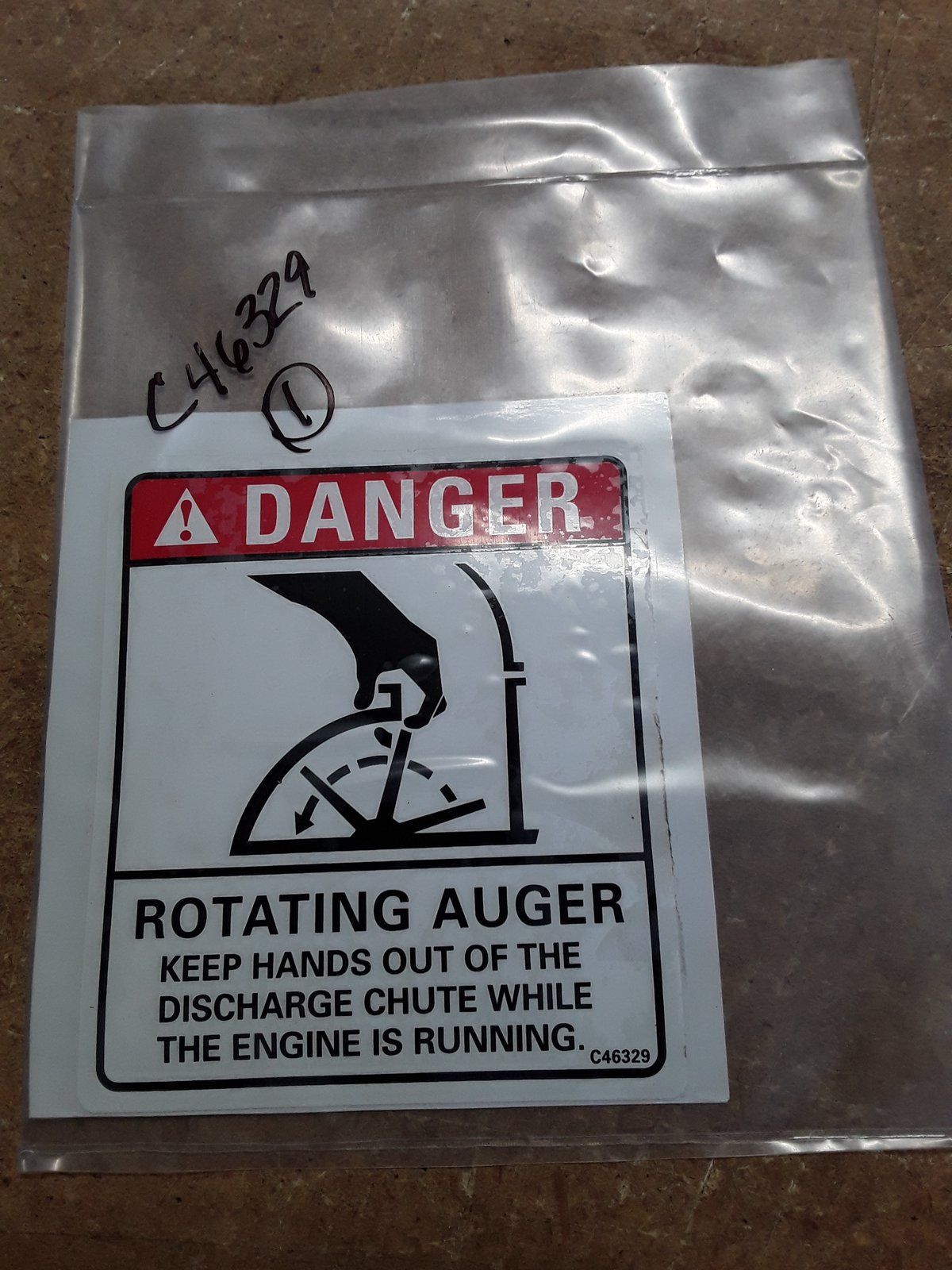 C46329 DECAL - DANGER DISCHARGE CHUTE - Ingersoll/Case Tractor Part