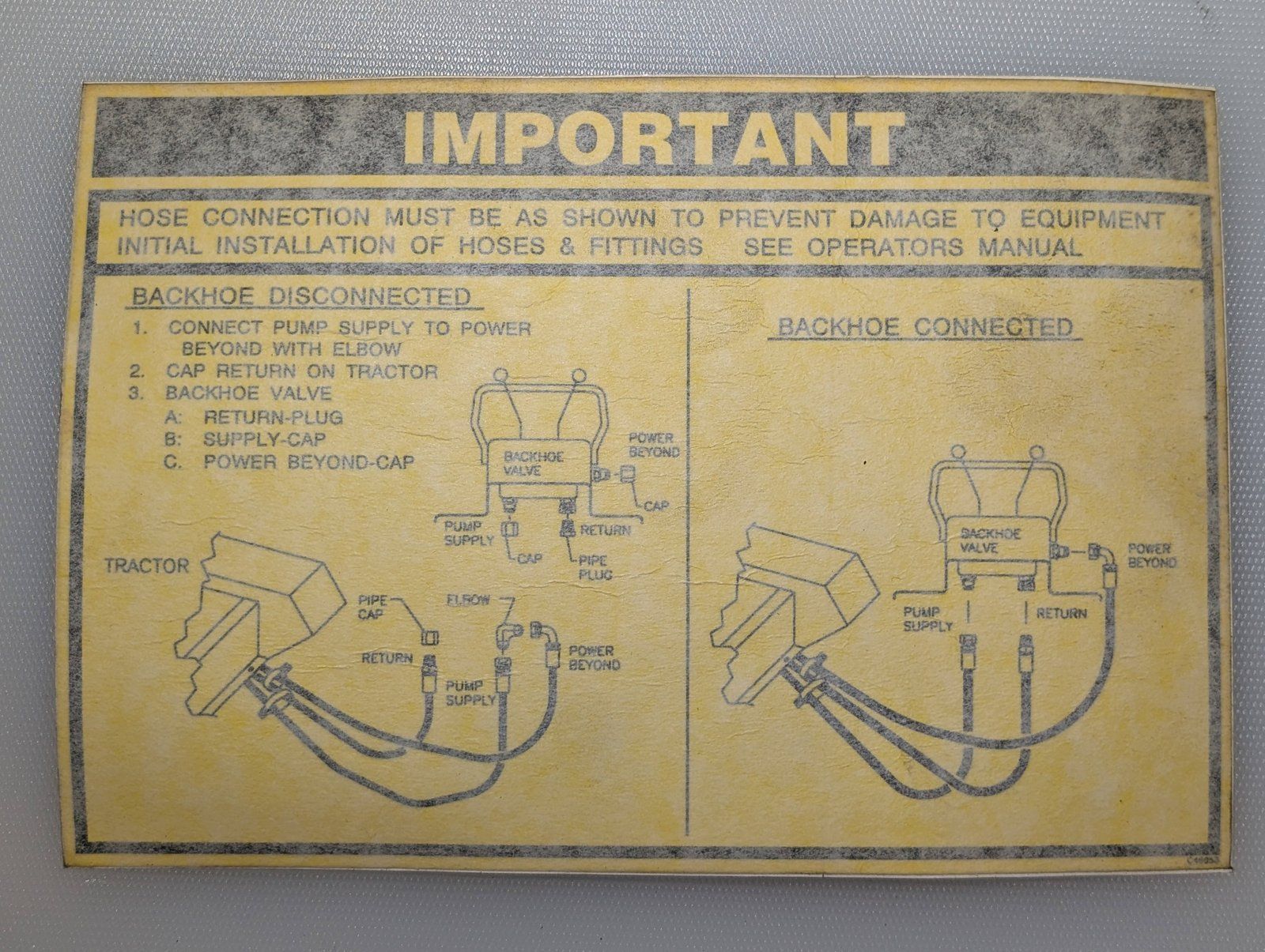 C46958 DECAL BACKHOE HOSE ROUTING - Ingersoll/Case Tractor Part