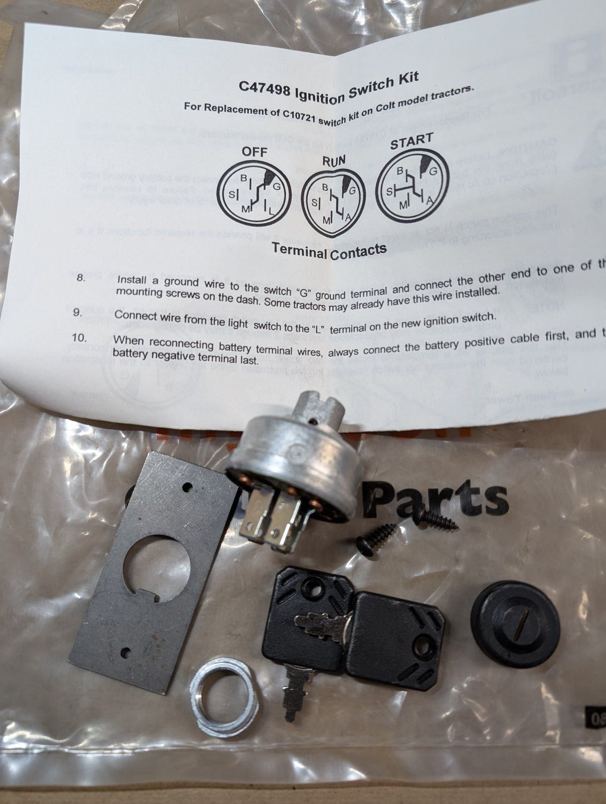 C47498 KIT IGNITION SWITCH C10721 - Ingersoll/Case Tractor Part