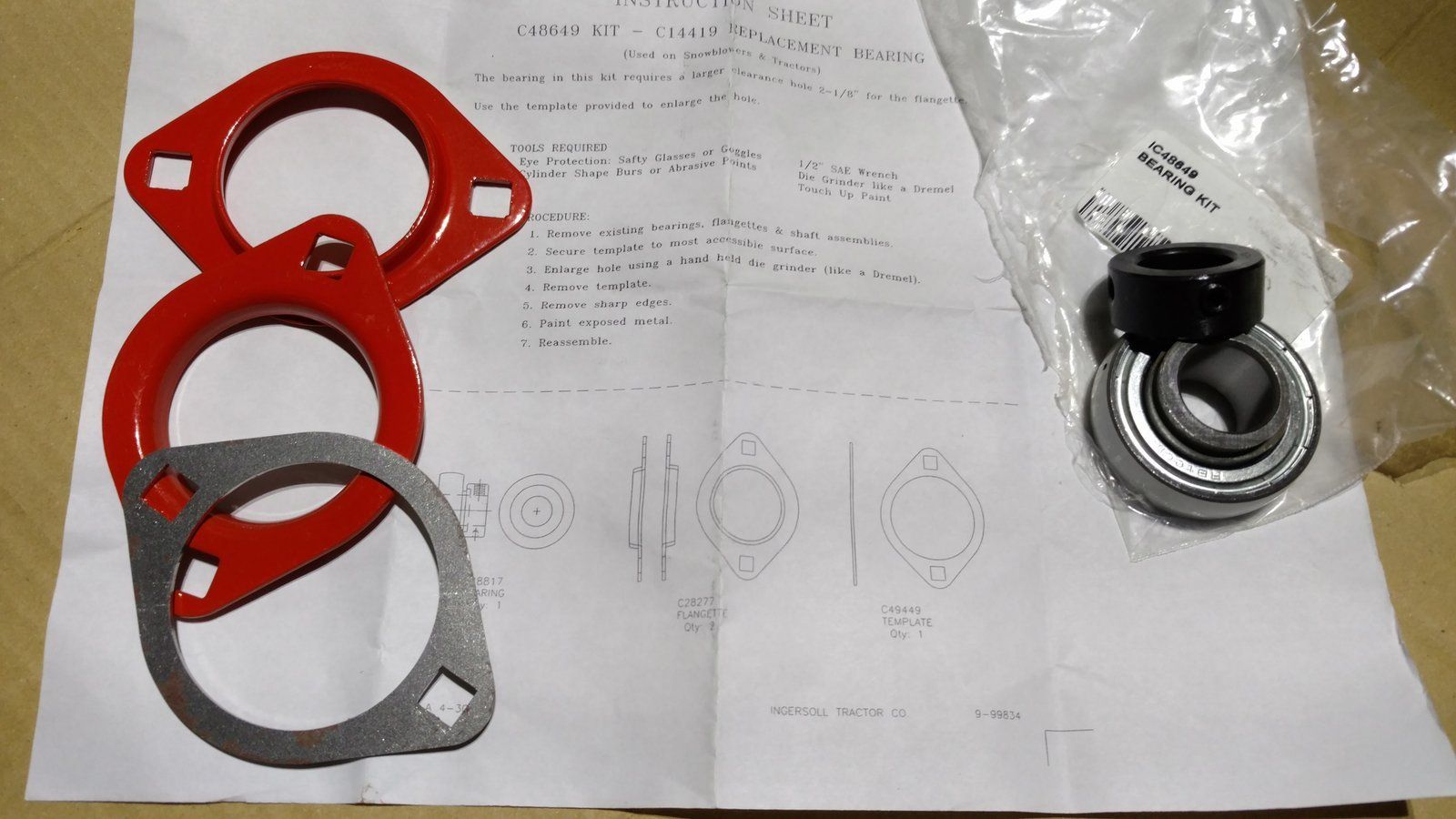 C48649 - BEARING KIT SNOWBLOWER JACKSHAFT C14419 C21681 - Ingersoll/Case Tractor Part