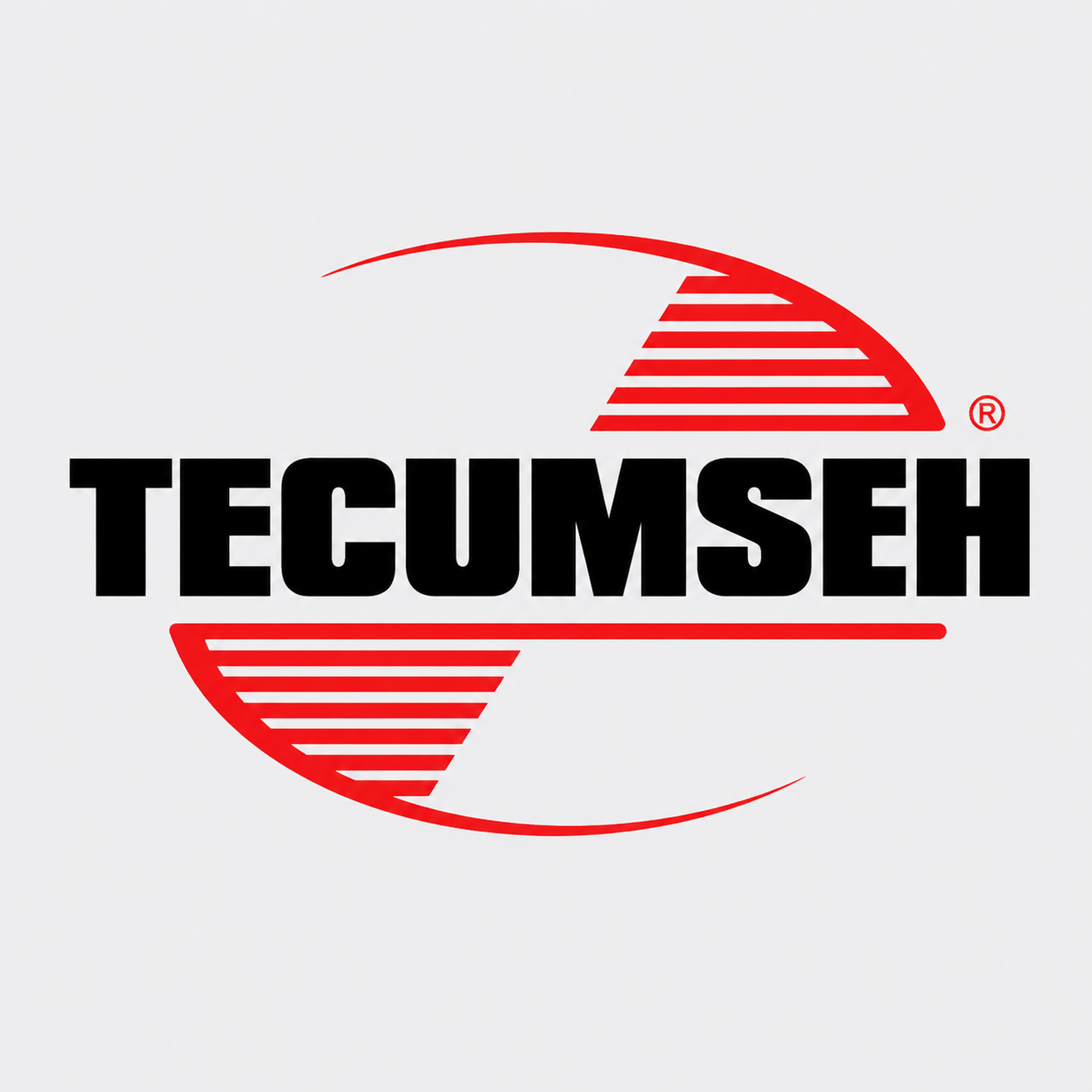 Tecumseh logo in black and red with stylized circular stripes