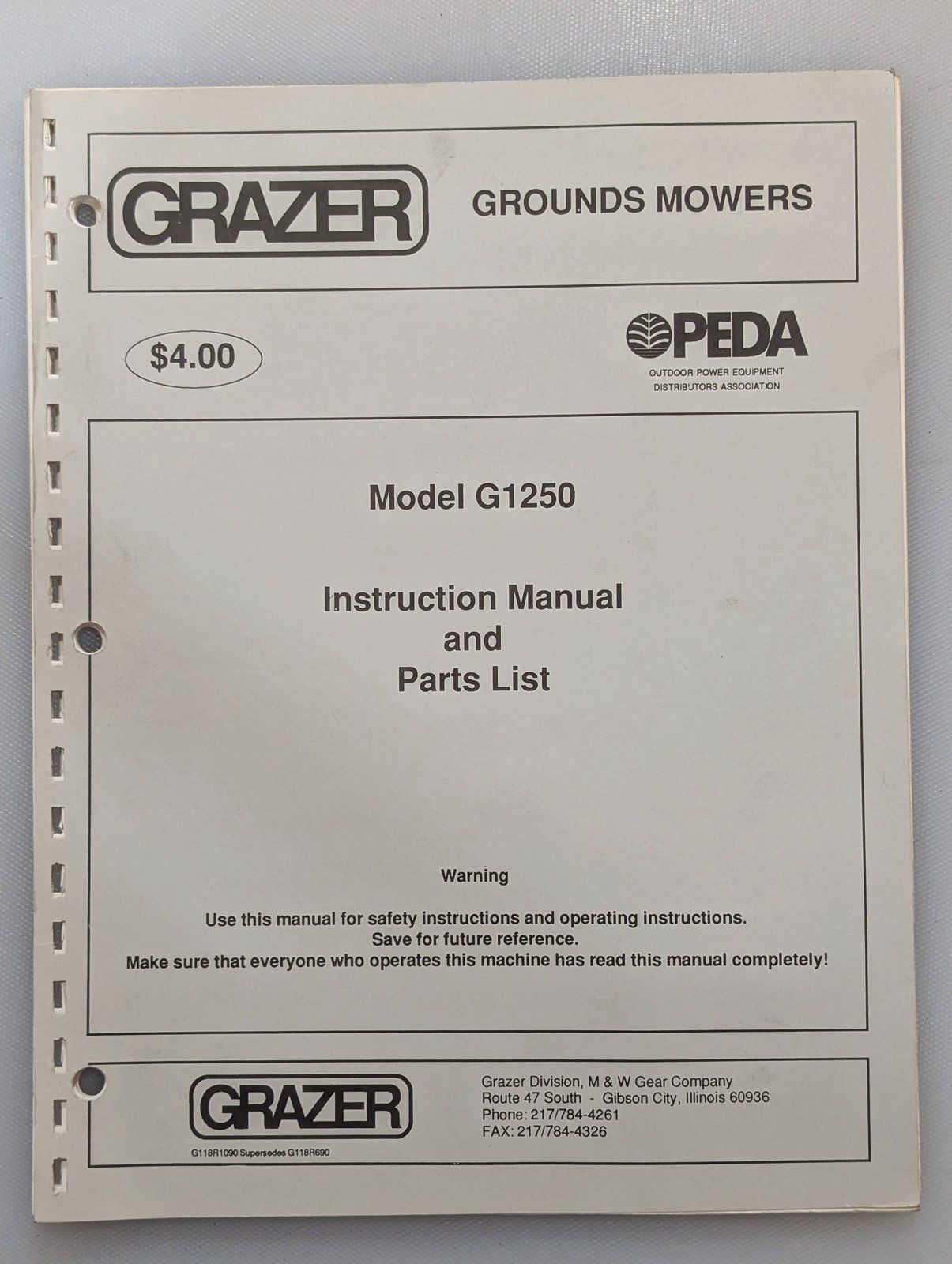 G118R1090 OP & PC GRAZER G1250 - Ingersoll/Case Tractor Part