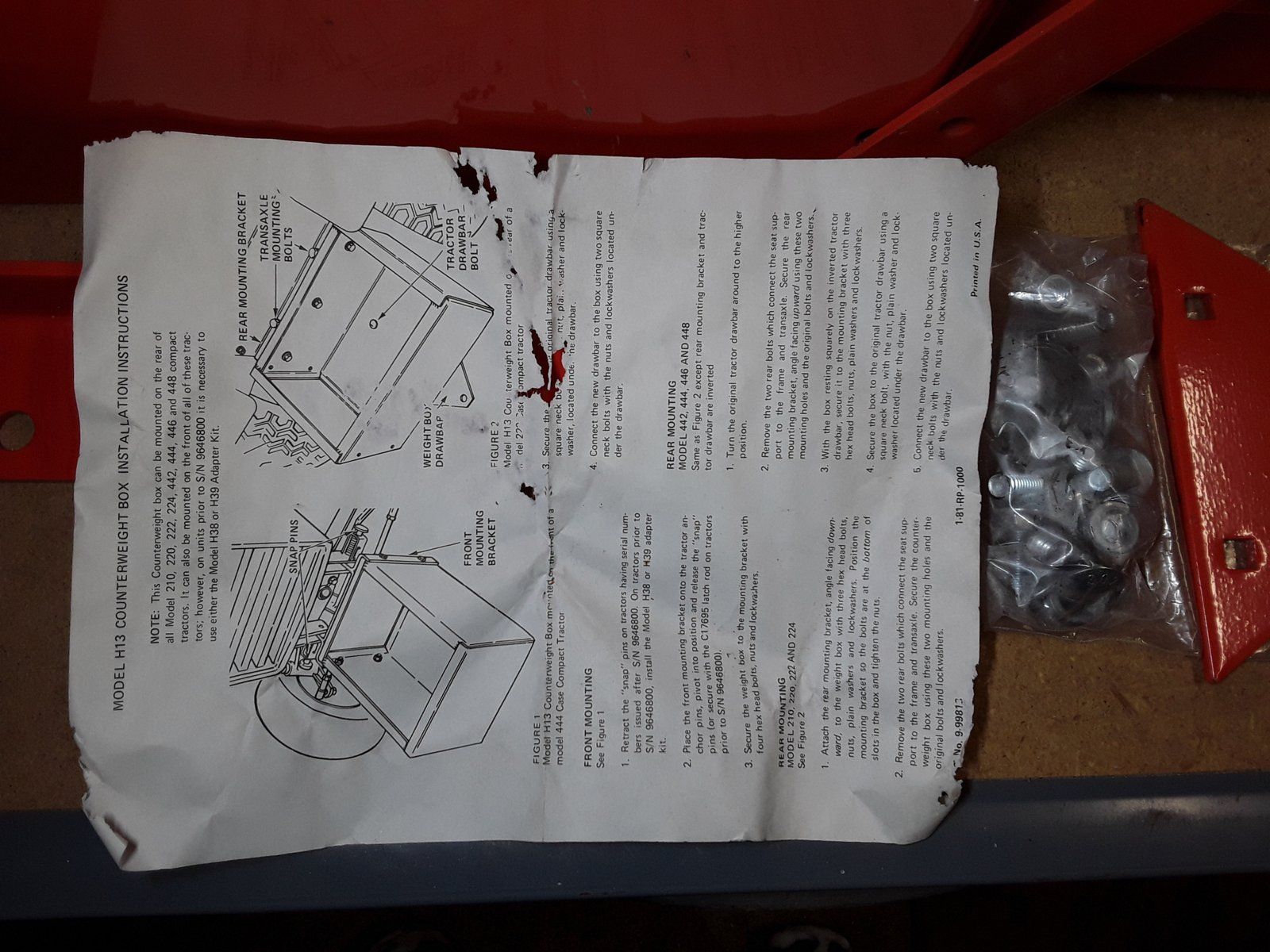 H13 NEW WEIGHT BOX - Ingersoll/Case Tractor Part
