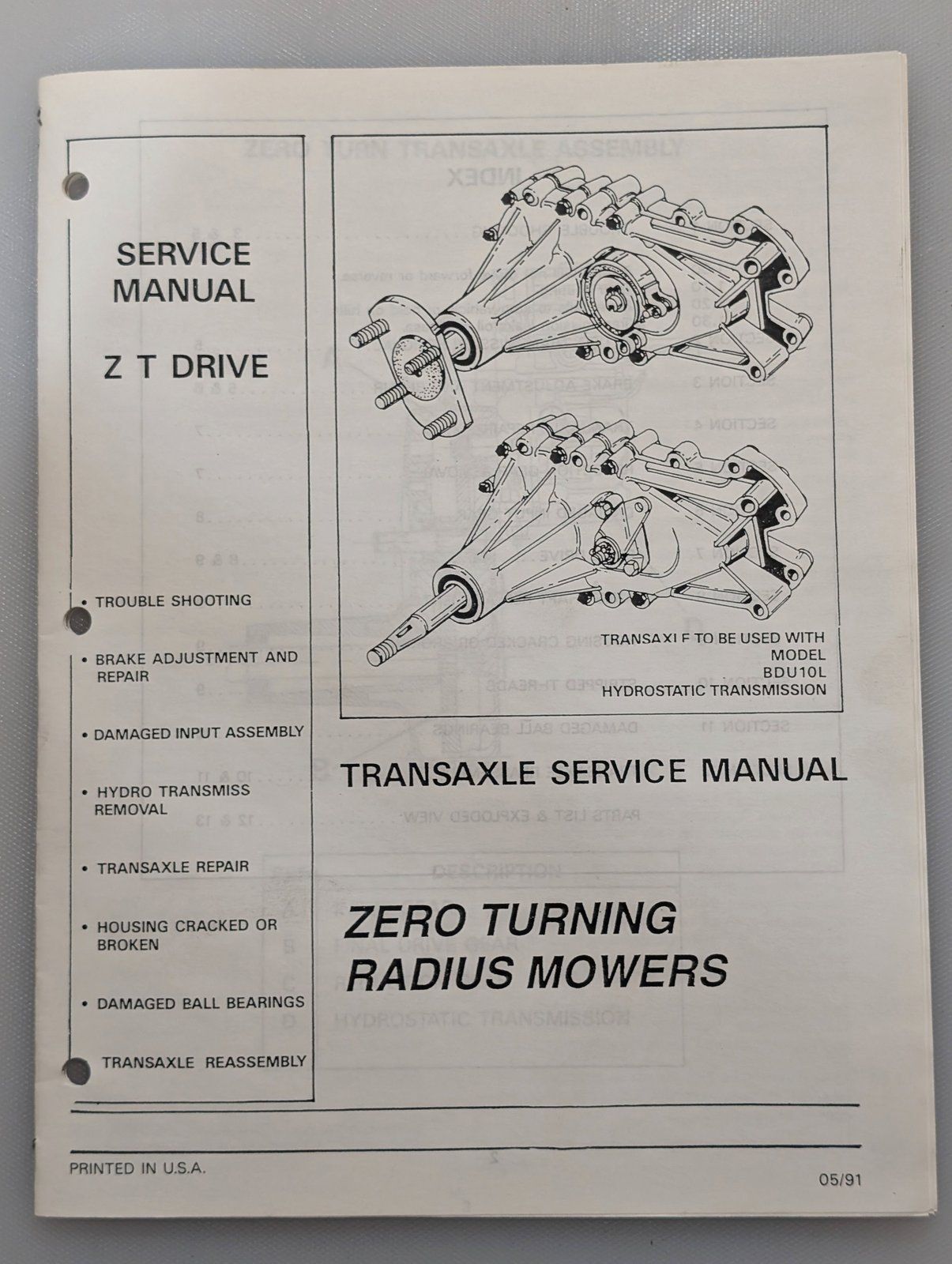 HYDRO GEAR ZERO TURN TRANSAXLE SERVICE & PARTS MANUAL - Ingersoll/Case Tractor Part