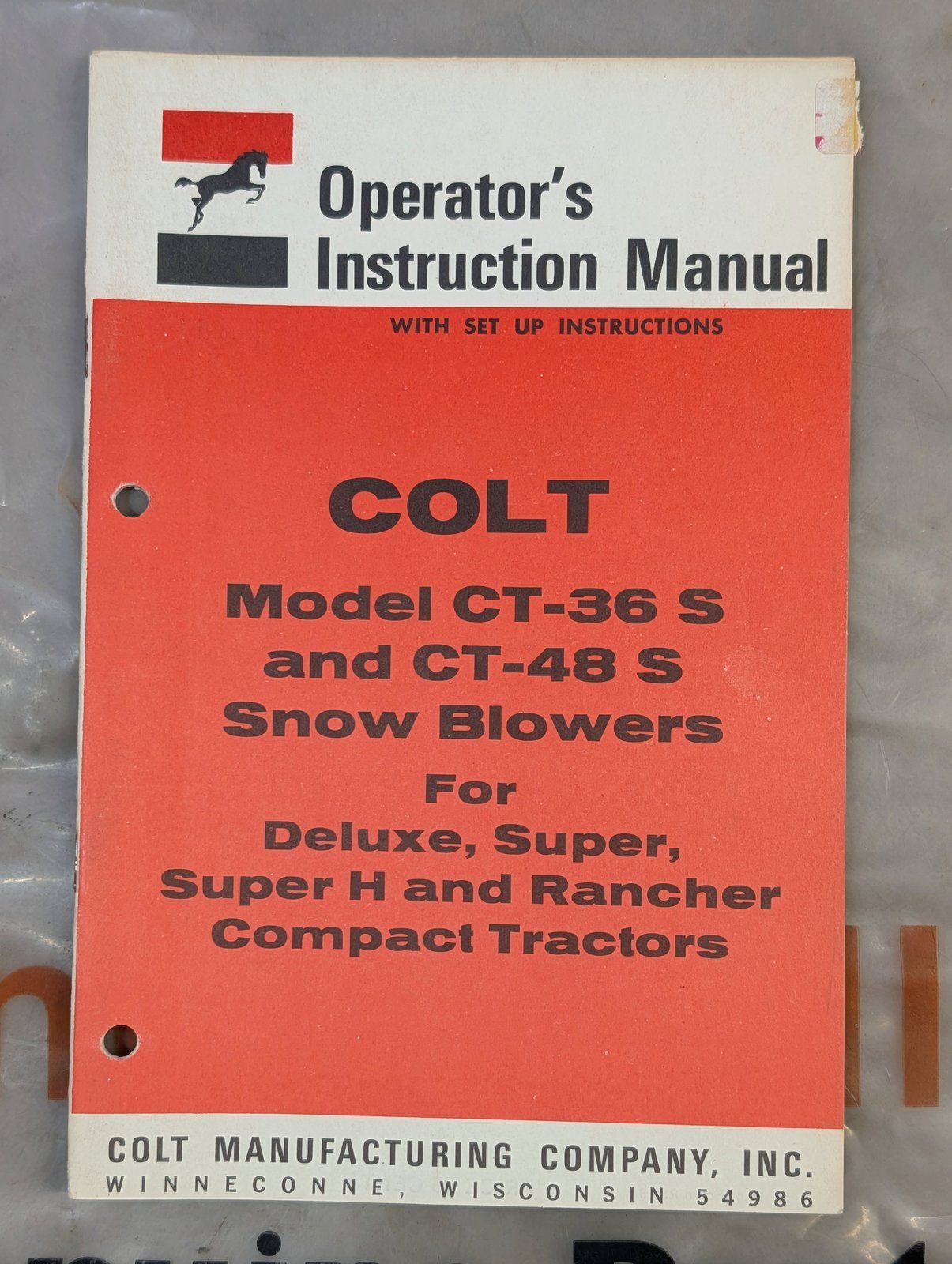 R5M3 OM COLT CT-36S CT-48S DELUXE SUPER SUPER H RANCHER SNOW BLOWER - Ingersoll/Case Tractor Part