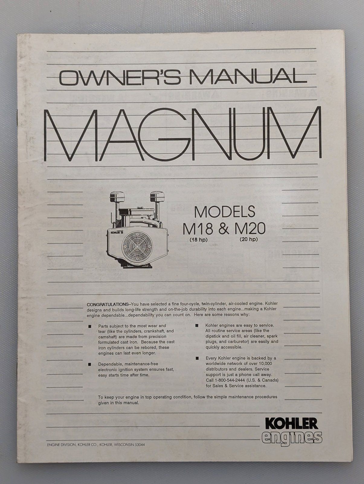 TP-2202-A KOHLER MAGNUM OWNERS MANUAL M18 M20 - Ingersoll/Case Tractor Part