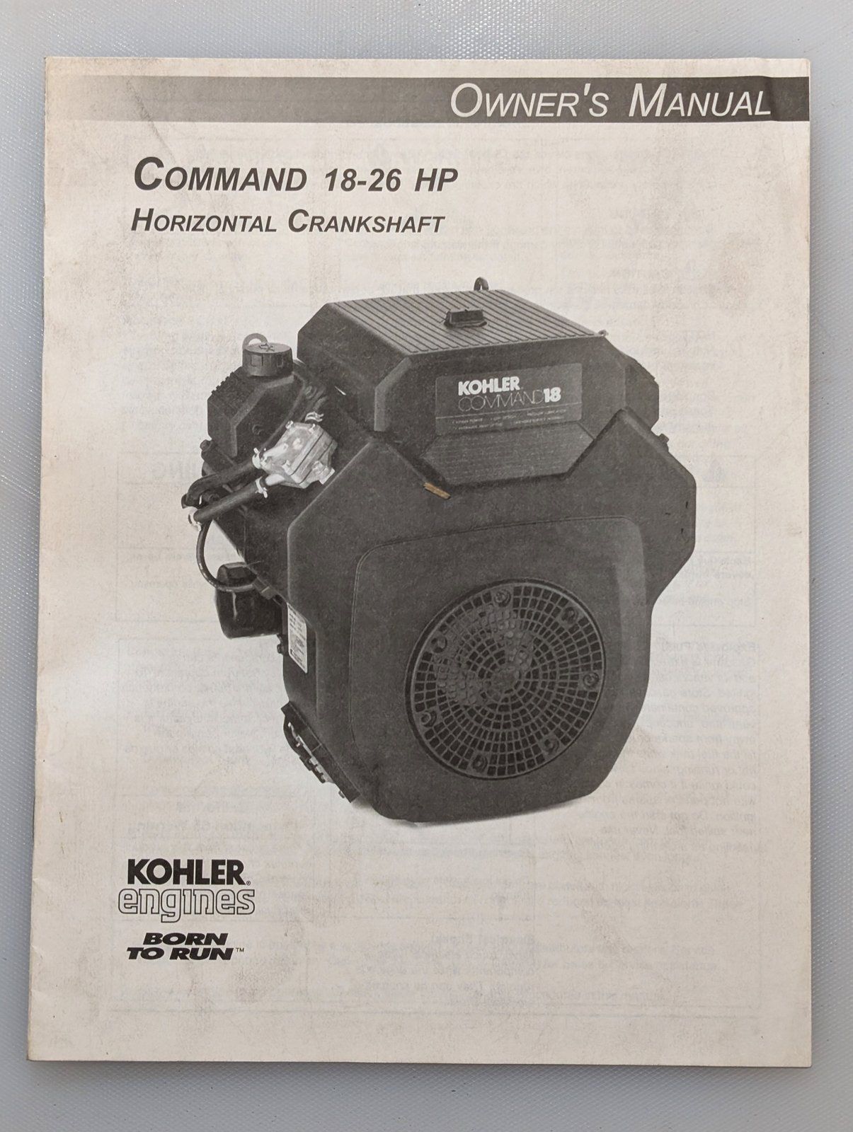 TP-2474-G OWNERS MANUAL KOHLER COMMAND 18-26 HP HORIZONTAL SHAFT - Ingersoll/Case Tractor Part