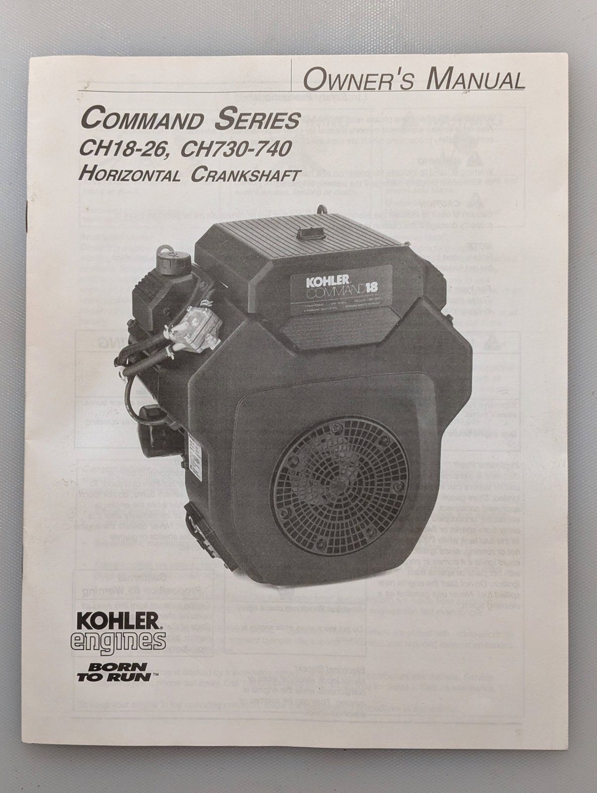TP-2474-H OWNERS MANUAL KOHLER COMMAND CH18-26 CH730-740 HORZONTAL SHAFT - Ingersoll/Case Tractor Part