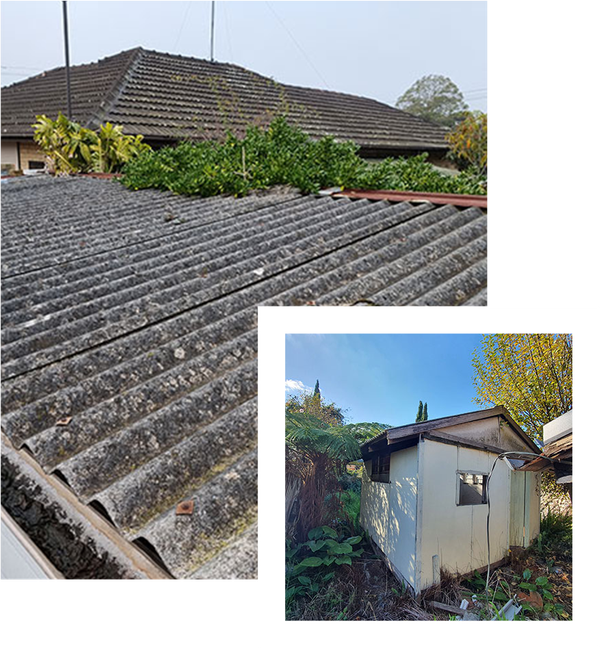 A picture of a roof and a picture of a shed.