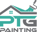 A logo for a painting company with a house and a brush.