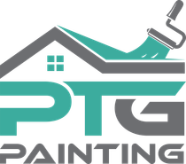 A logo for a painting company with a house and a brush.