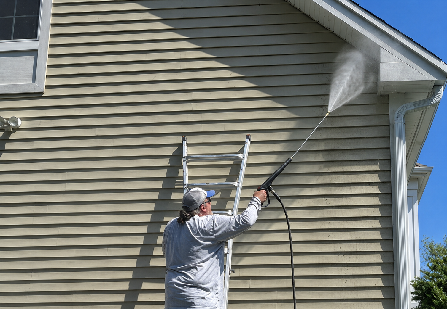 Exterior siding being prepared before painting by PTG Painting
