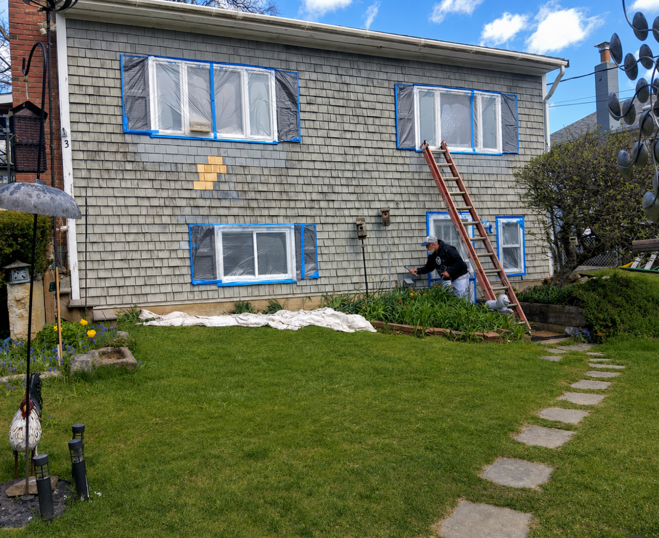 PTG Painting preparing a home exterior for painting in South Shore Massachusetts