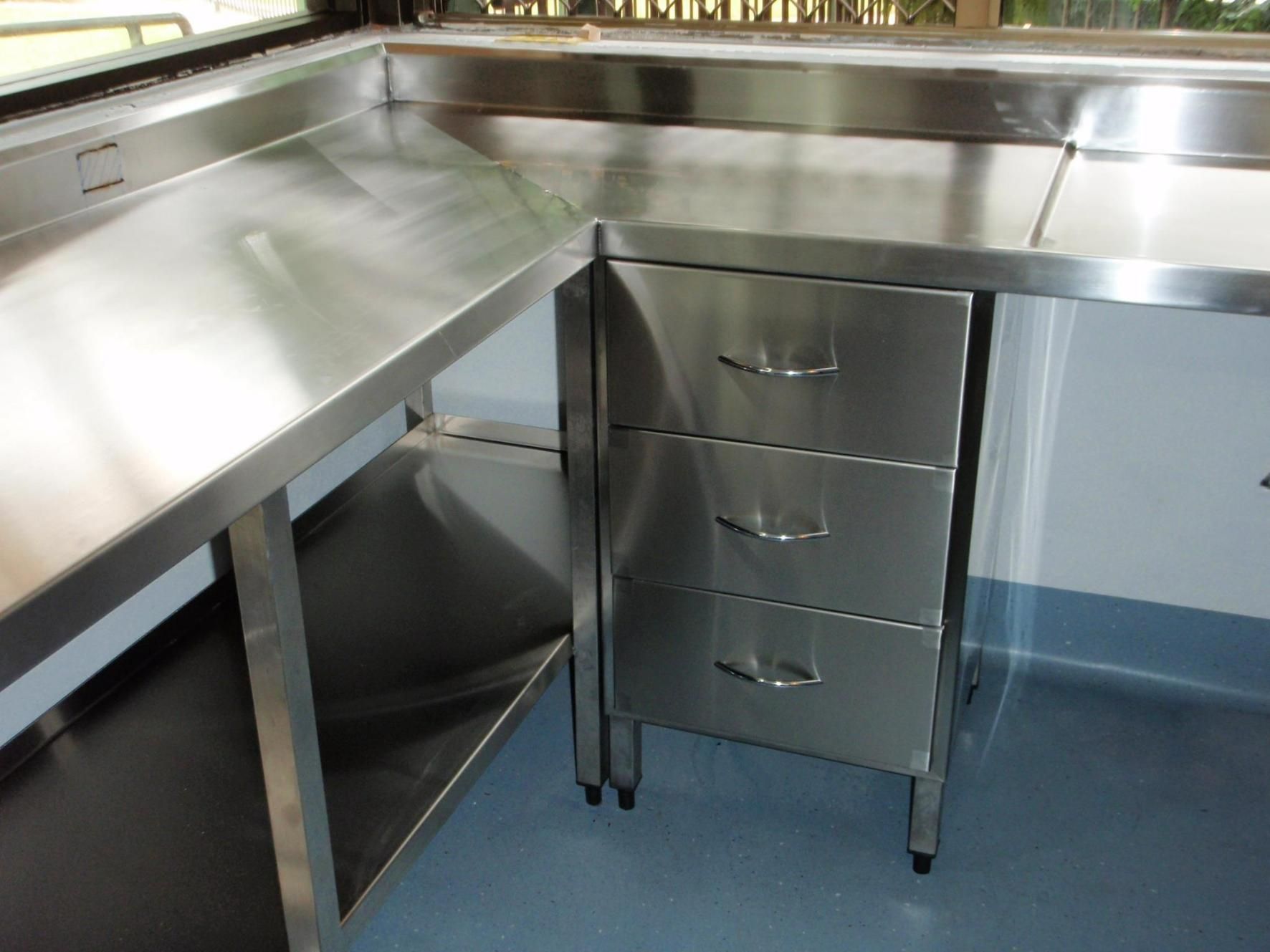 A Stainless Steel Counter with Three Drawers Underneath It — Shearwater Engineering in Taree, NSW