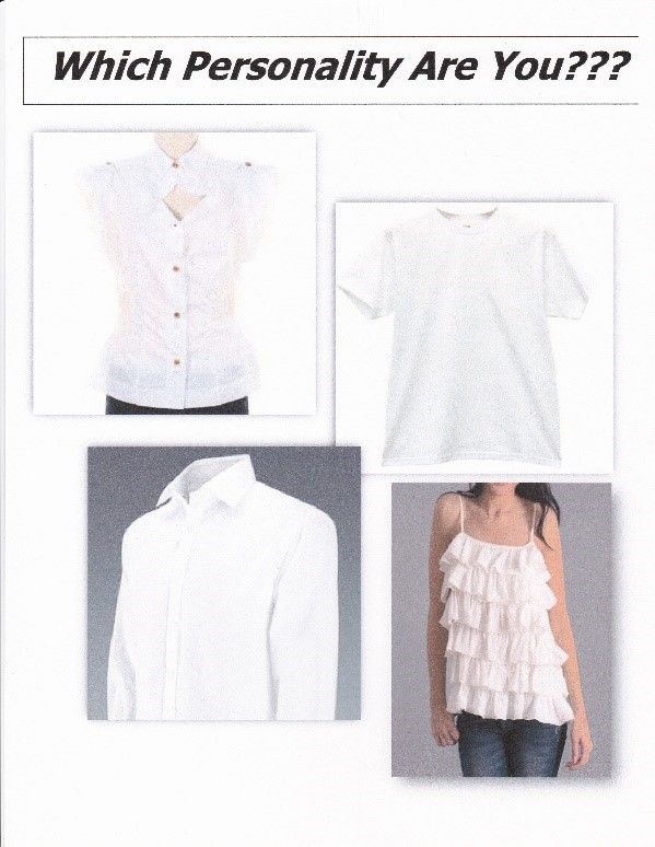 A poster with blouses that says which personality are you