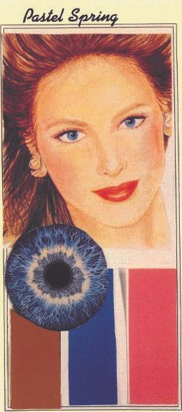 A painting of a woman with a blue eye and the words pastel spring on the bottom