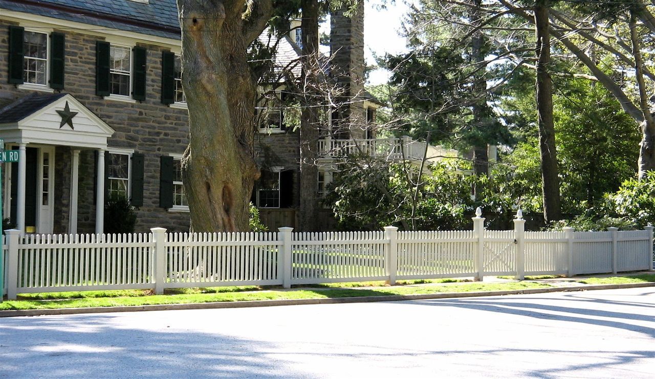 Two By Two Picket Fence Beside Tree — Hatboro, PA — Main Street Fence