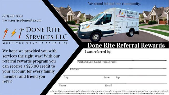 An advertisement for done rite services llc with a van
