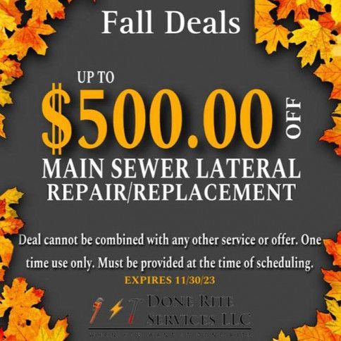 $500 Off Main Sewer Lateral Repair/Replacement