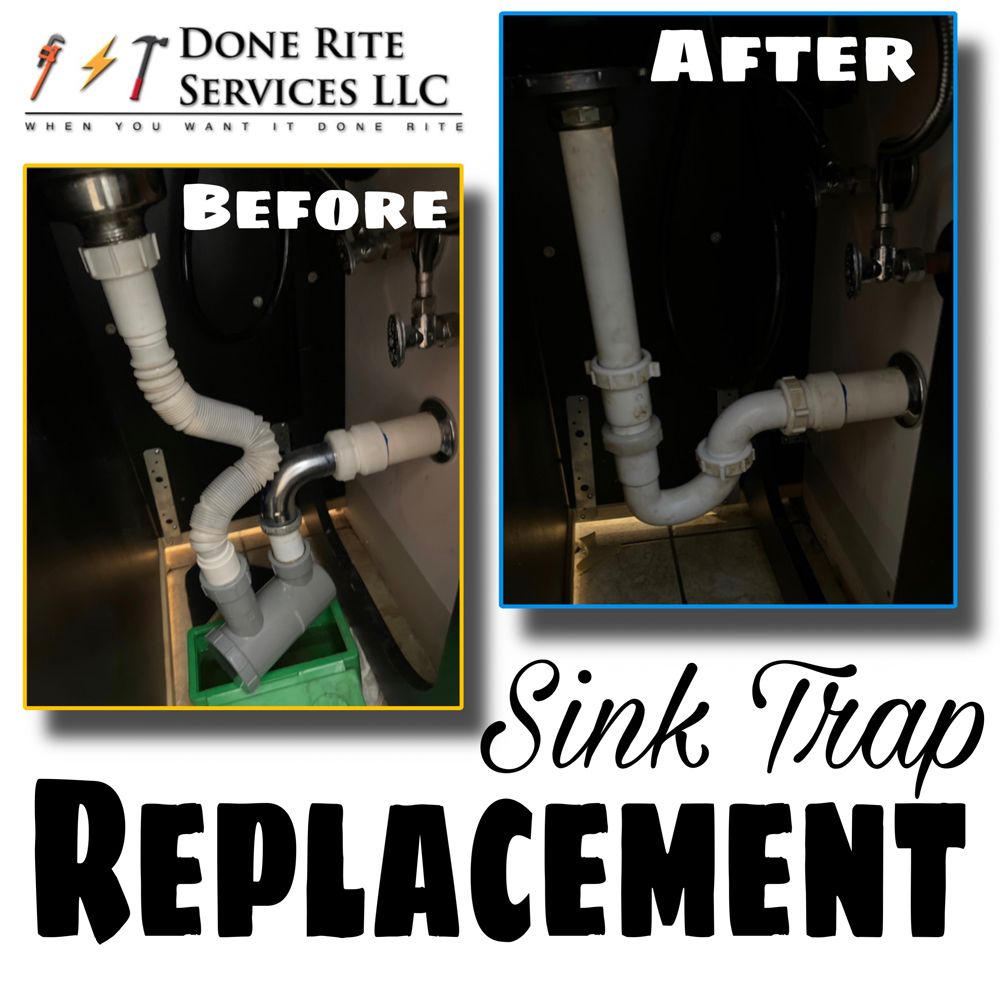 A before and after picture of a sink trap replacement