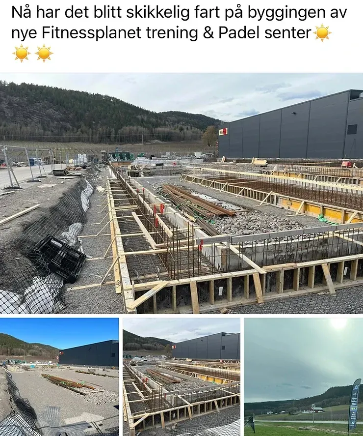 En collage av bilder av en bygning under oppføring