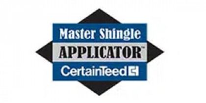 CertainTeed Master Shingle Applicator logo in blue, black, and white