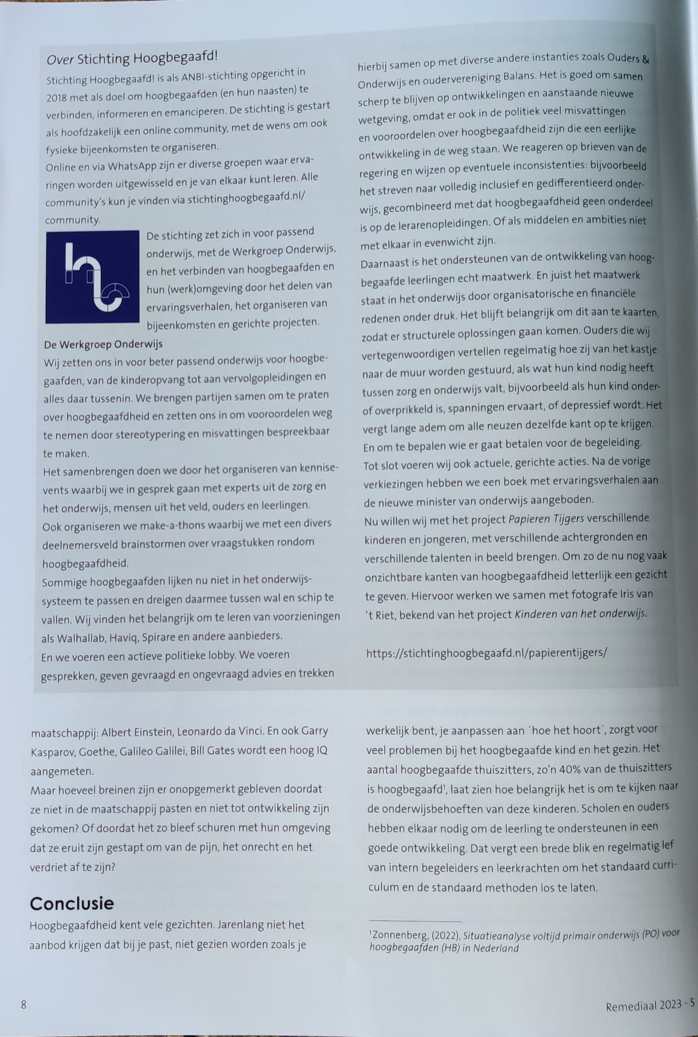 Conclusie en Stichting Hoogbegaafd, Remediaal 5 2023