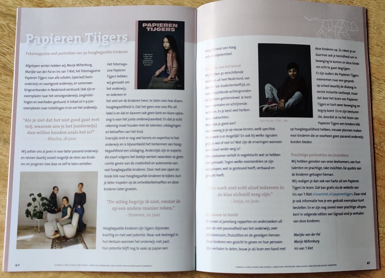 Artikel over Papieren Tijgers in ledenblad Signaal