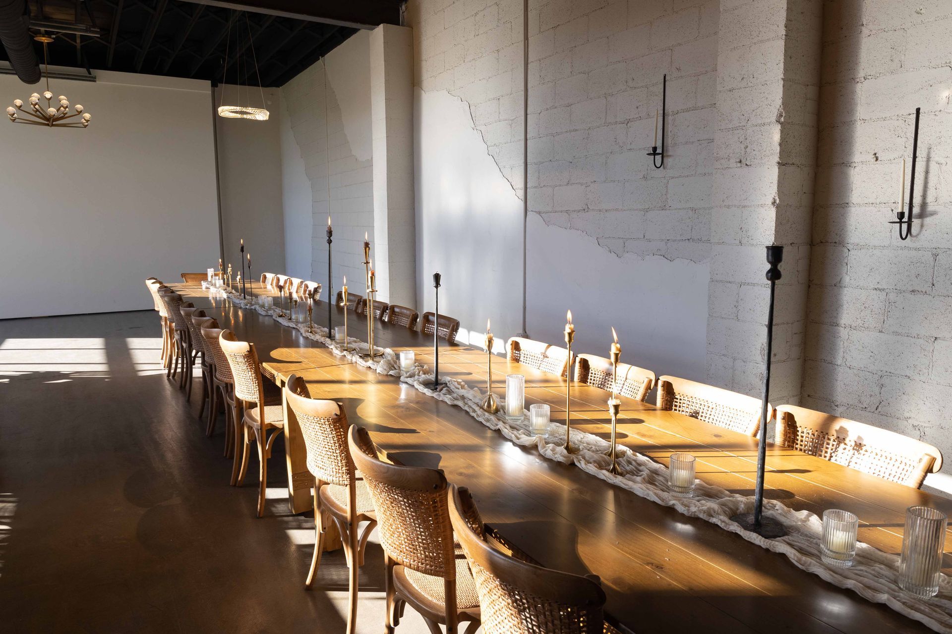 Event seating and decor at party rental space in Longmont, CO.