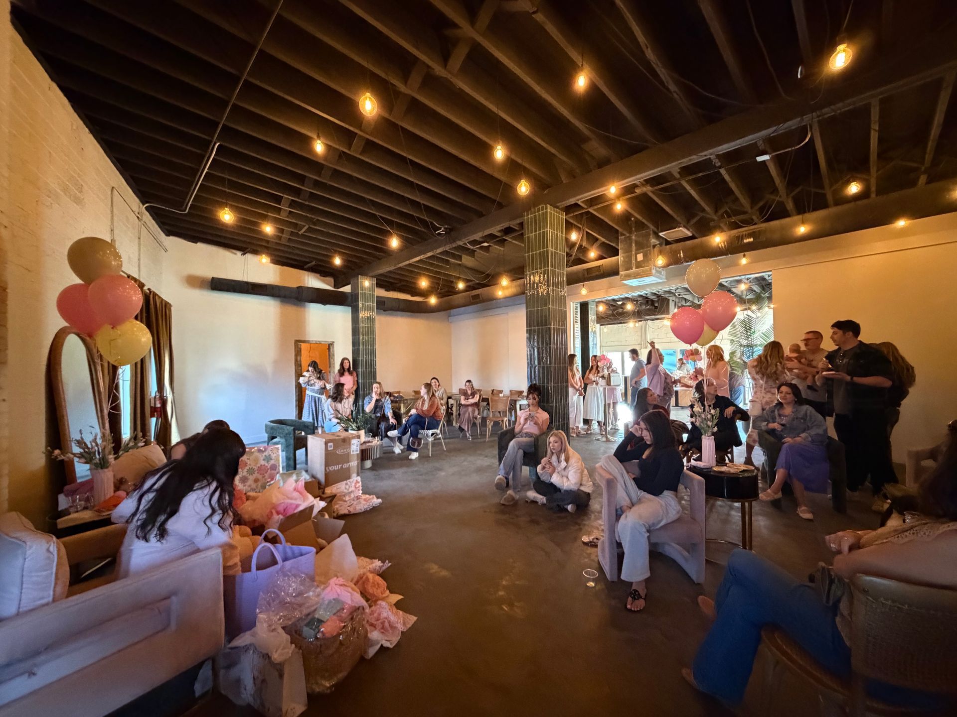 Baby shower set up at event space for rent in Longmont, CO.