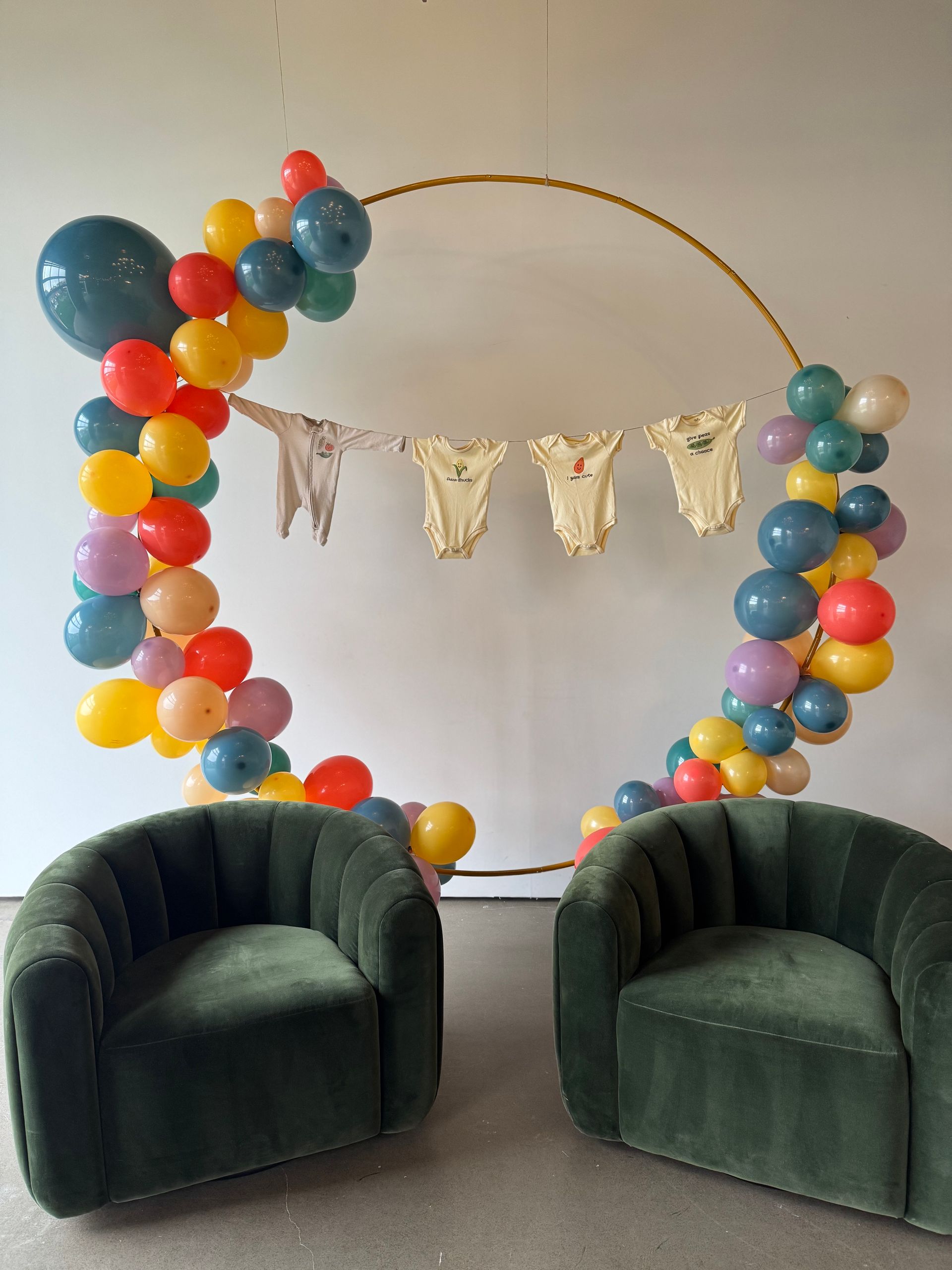 Indoor decorations at baby shower rental space near Boulder, CO.