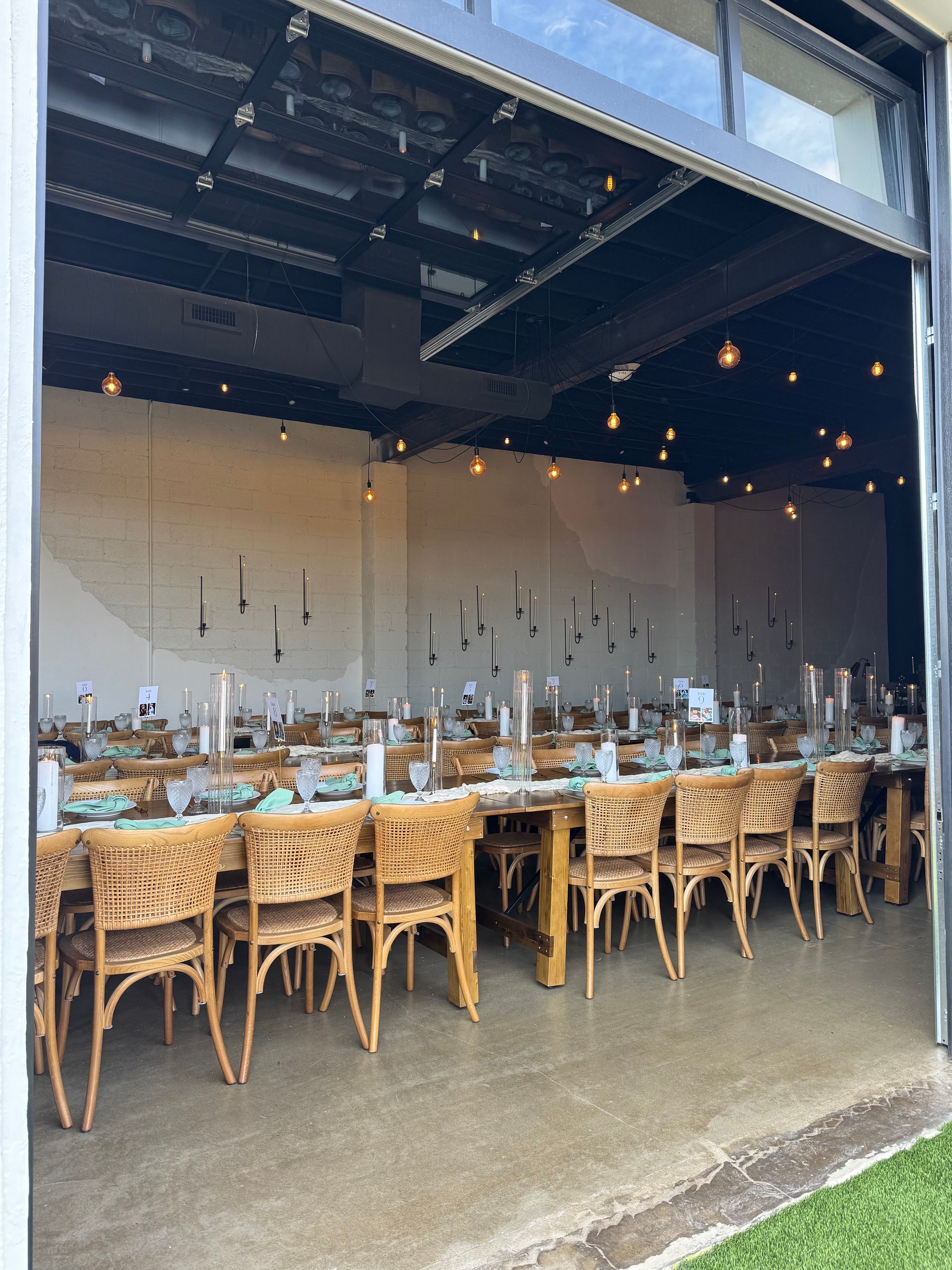 Tables, chairs and decor set up at Bestow Events in Longmont, Colorado.
