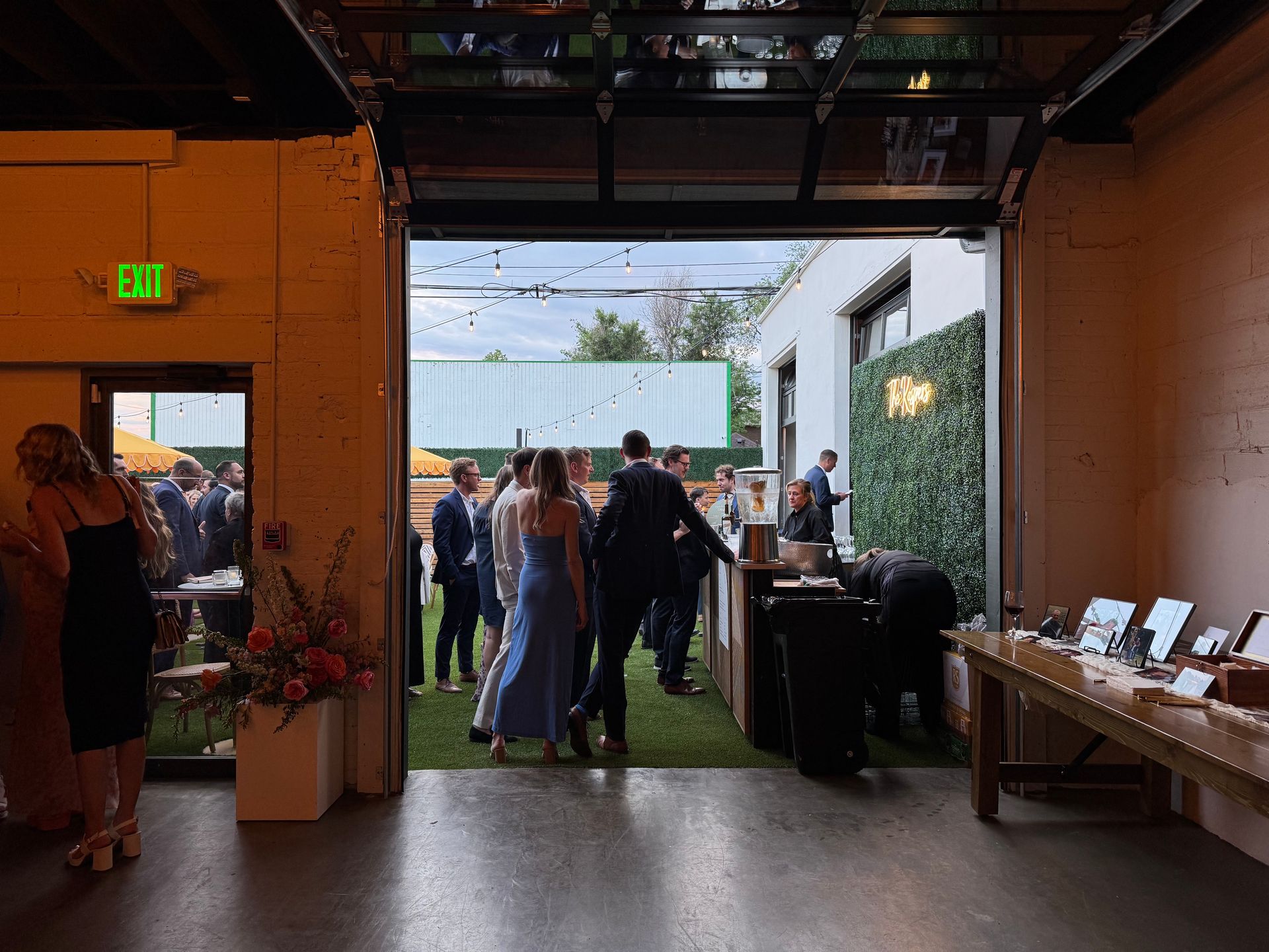 Guests enjoying outdoor wedding reception at Bestow Events in Longmont, CO.