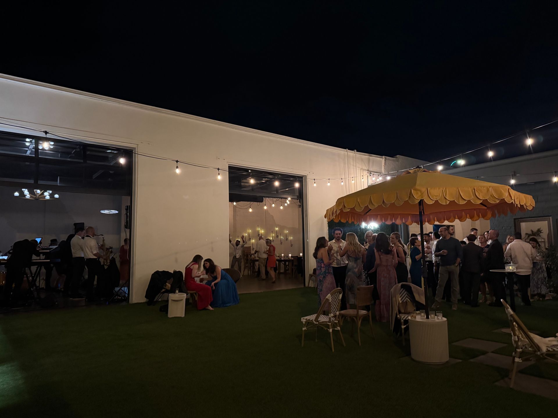 Outdoor event space with hanging lights available near Boulder, CO.