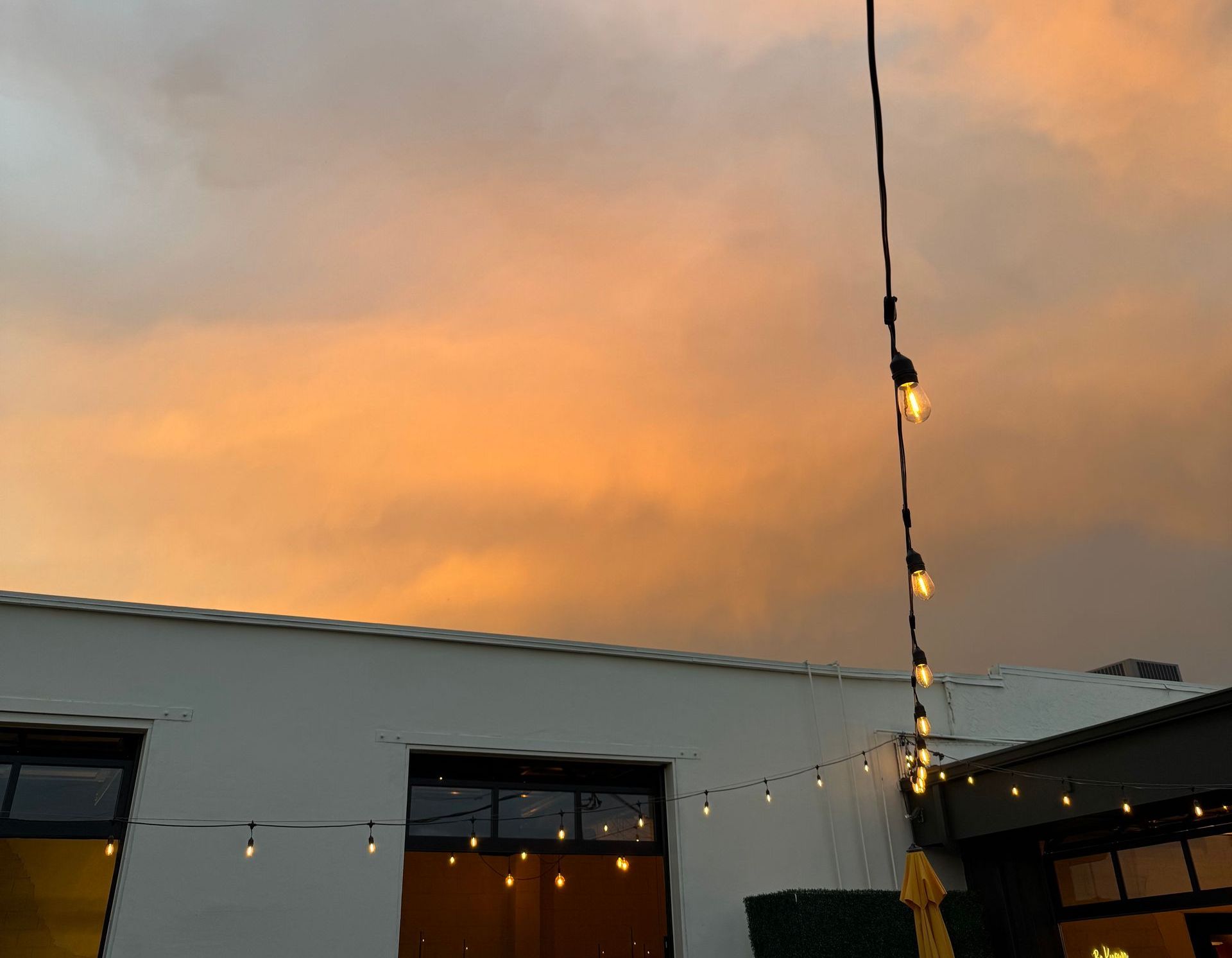 Outdoor string lights in outdoor corporate event space for rent near Boulder, Colorado.