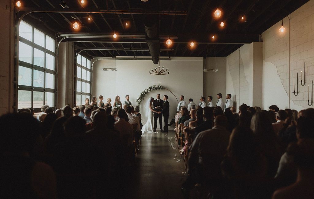 A couple at their wedding at Bestow Events in Longmont, CO.