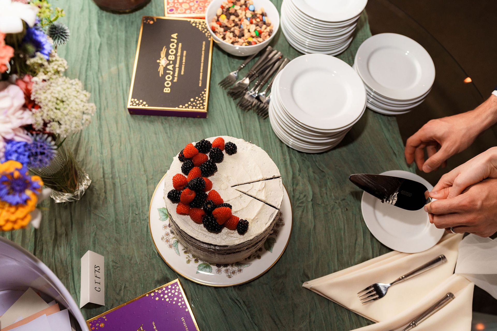 Cake cutting at wedding venue for rent in Longmont, Colorado.