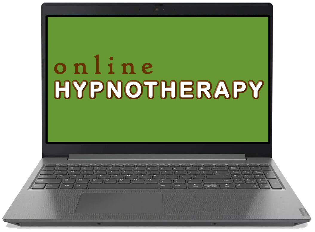 An Image of a laptop with the screen displaying Online Hypnotherapy for The Woodside Practice