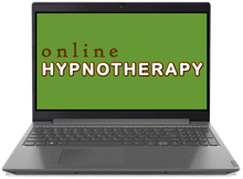 An Image of a laptop with the screen displaying Online Hypnotherapy for The Woodside Practice
