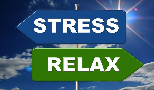Opposing signs showing Stress and Relax by the Woodside Practice