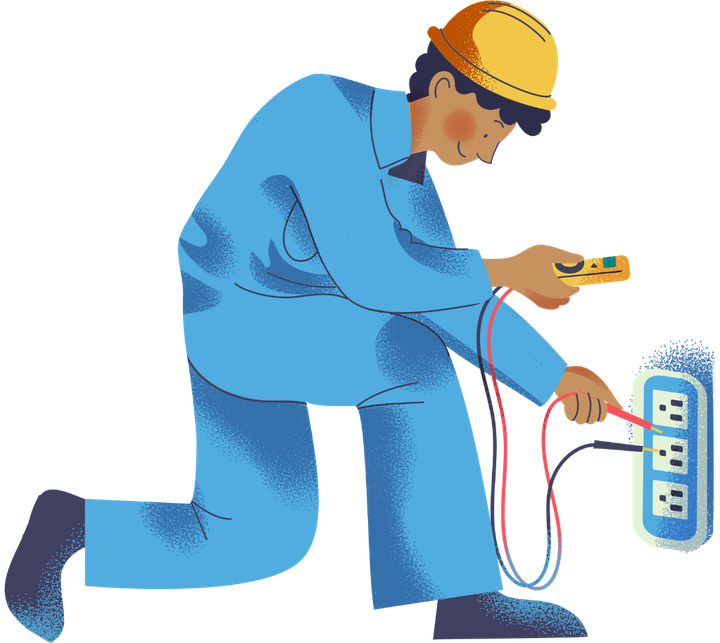 An electrician is kneeling down and working on a socket.