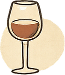 Illustrazione di un bicchiere da vino con una piccola quantità di vino rosso