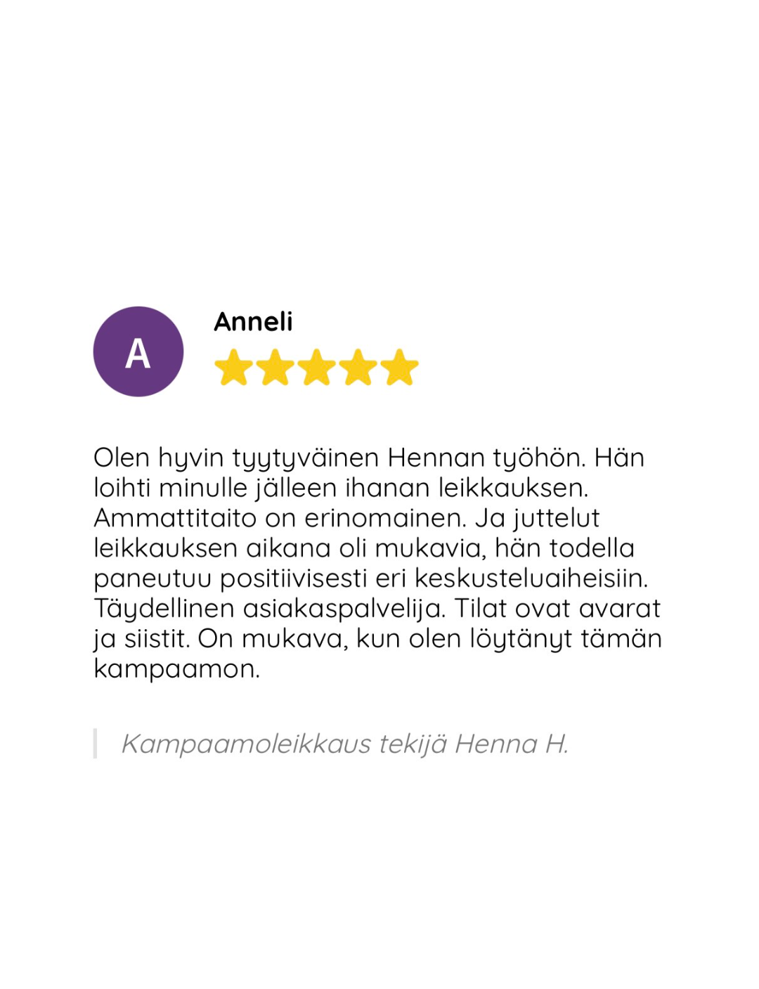 A screenshot of a customer 's review on a website.