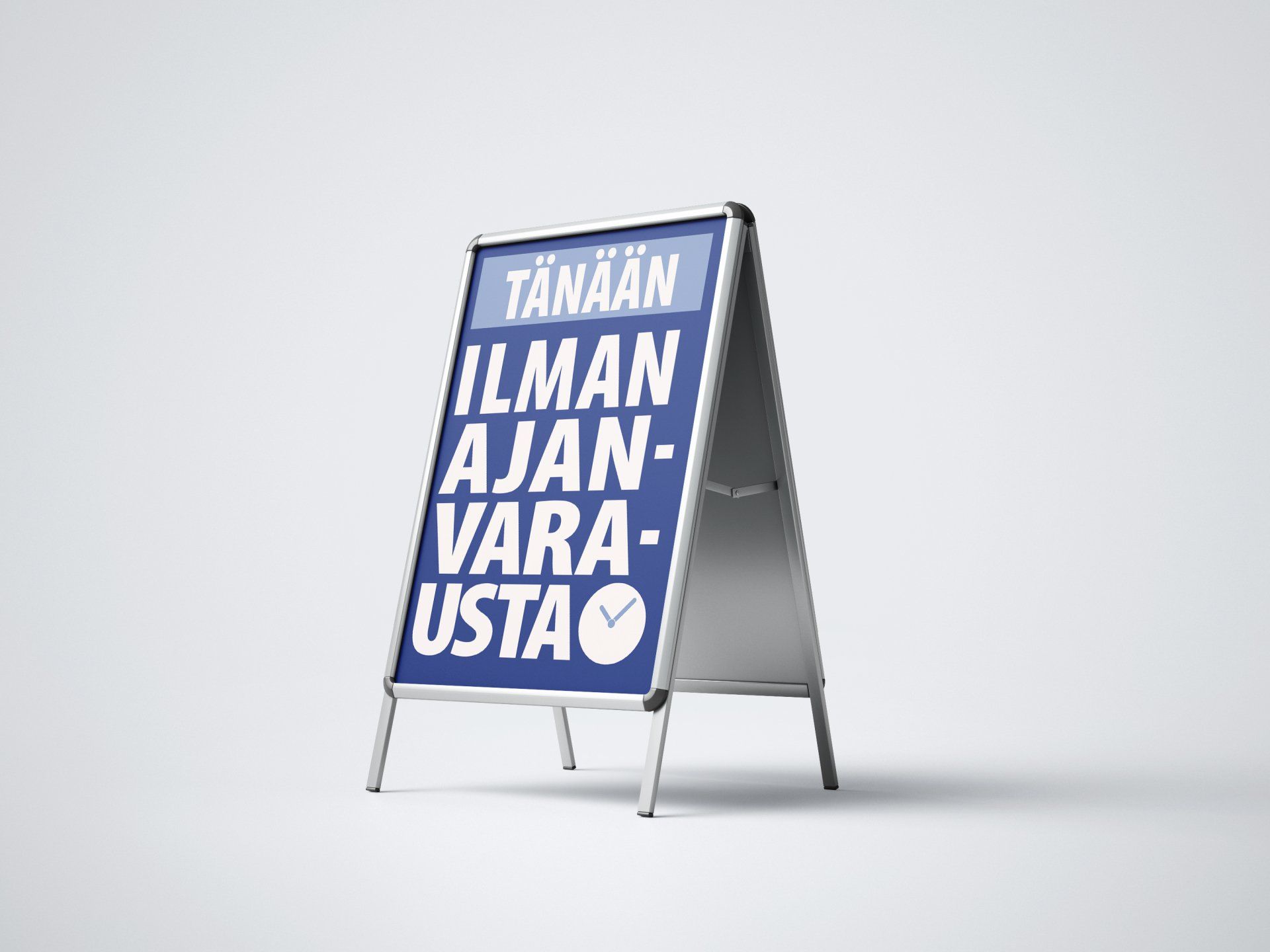 A blue and white sign that says ilman ajanvarausta