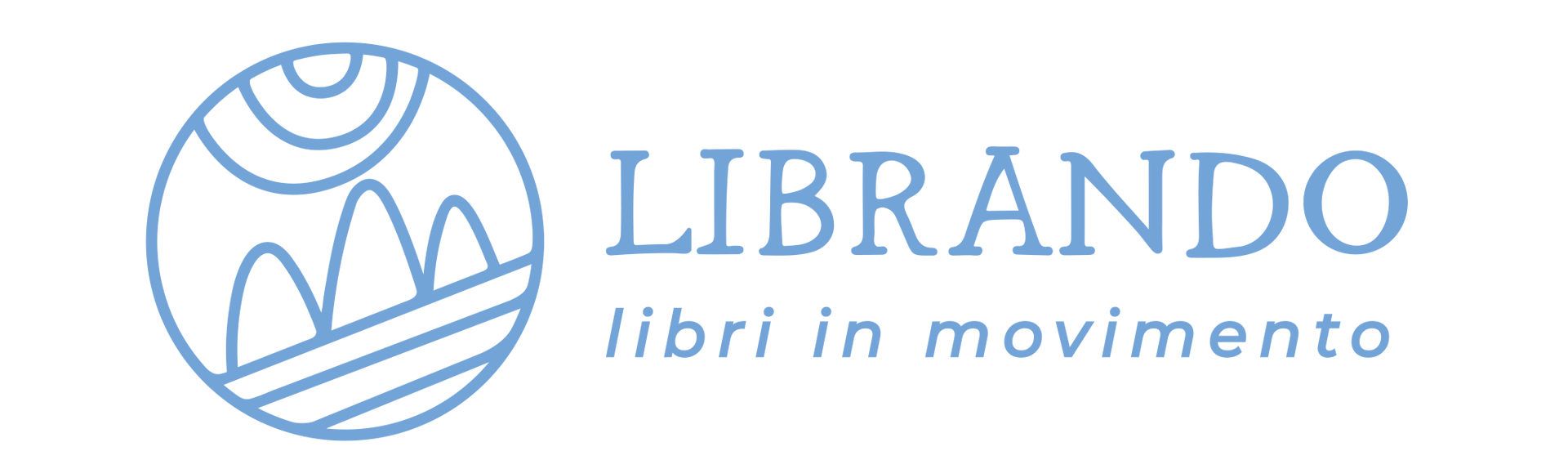 Logo per Librando, un marchio legato ai libri, con un design circolare blu e il testo che dice
