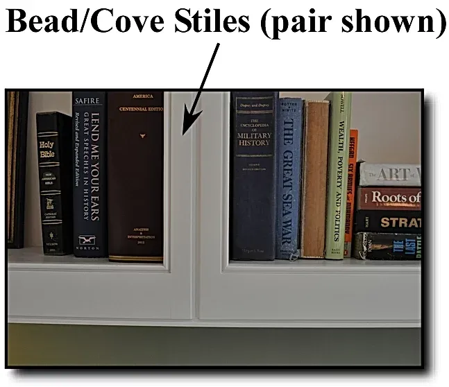 Books on a shelf with the words bead / cove stiles pair shown