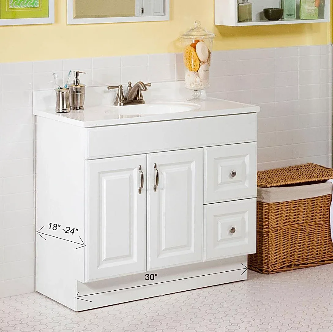 A bathroom with a sink and a wicker basket