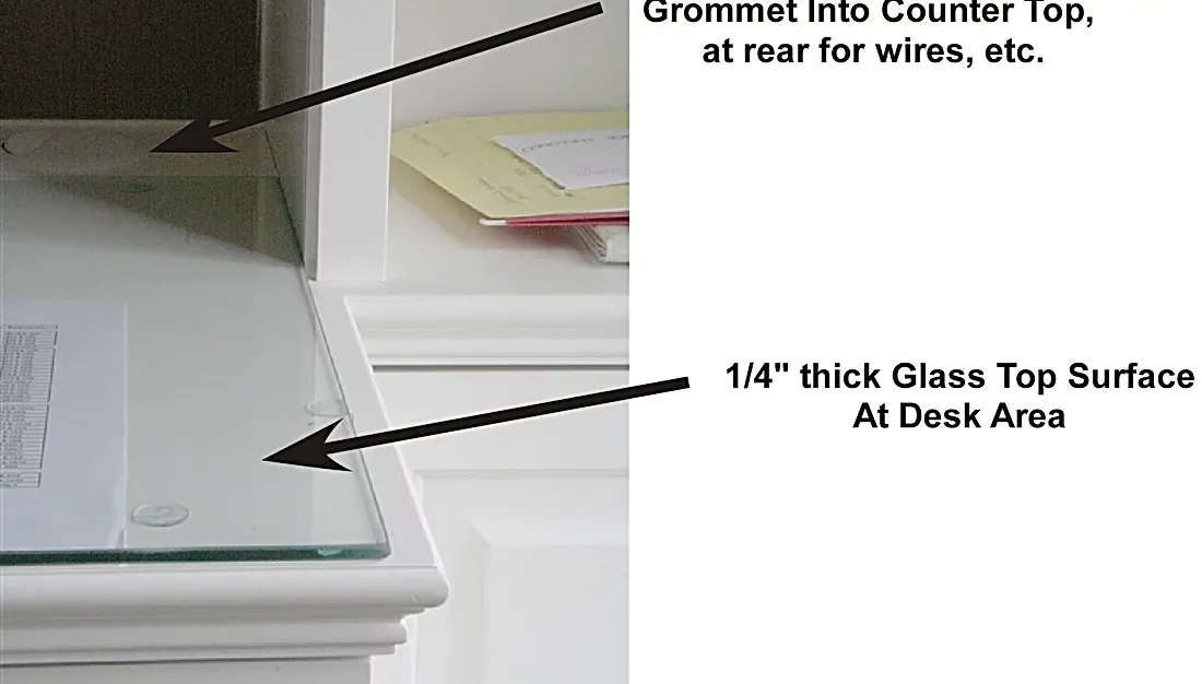 A picture of a glass counter top with the words